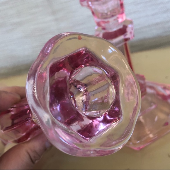 Set Of Two Romantic Pink Glass Candlesticks Candle Holders Cottagecore - Picture 4 of 9